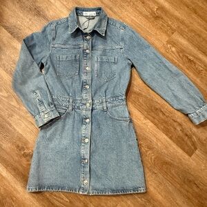ZARA Denim Shirt Dress Medium Belted Western Style